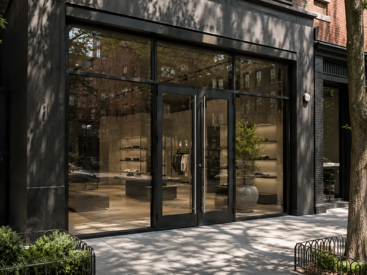 Glass canopy and storefront entrance at night — GlassForge, Philadelphia tri-state