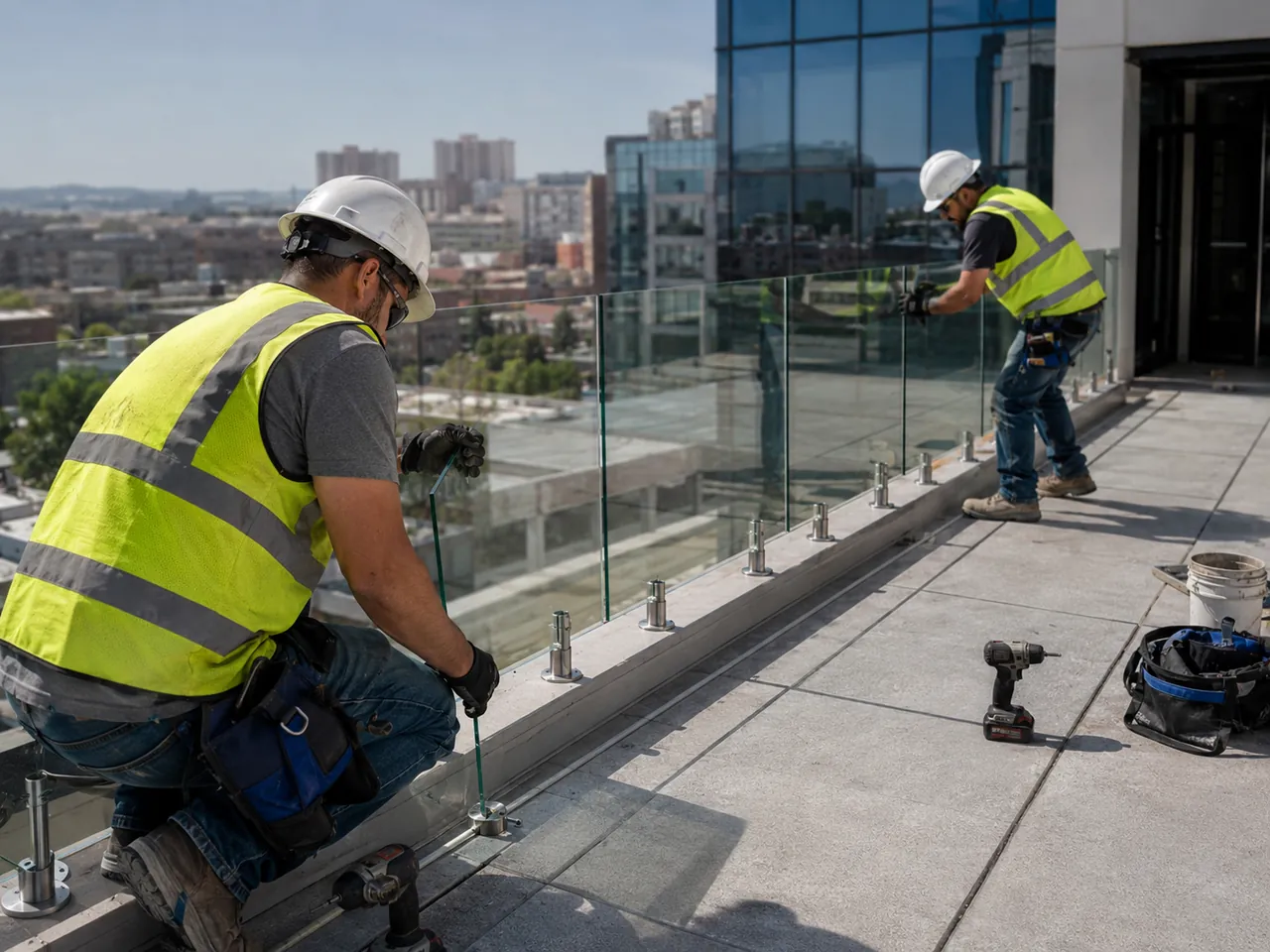 Railing installation — rooftop terrace — LightGate Glass, Philadelphia tri-state