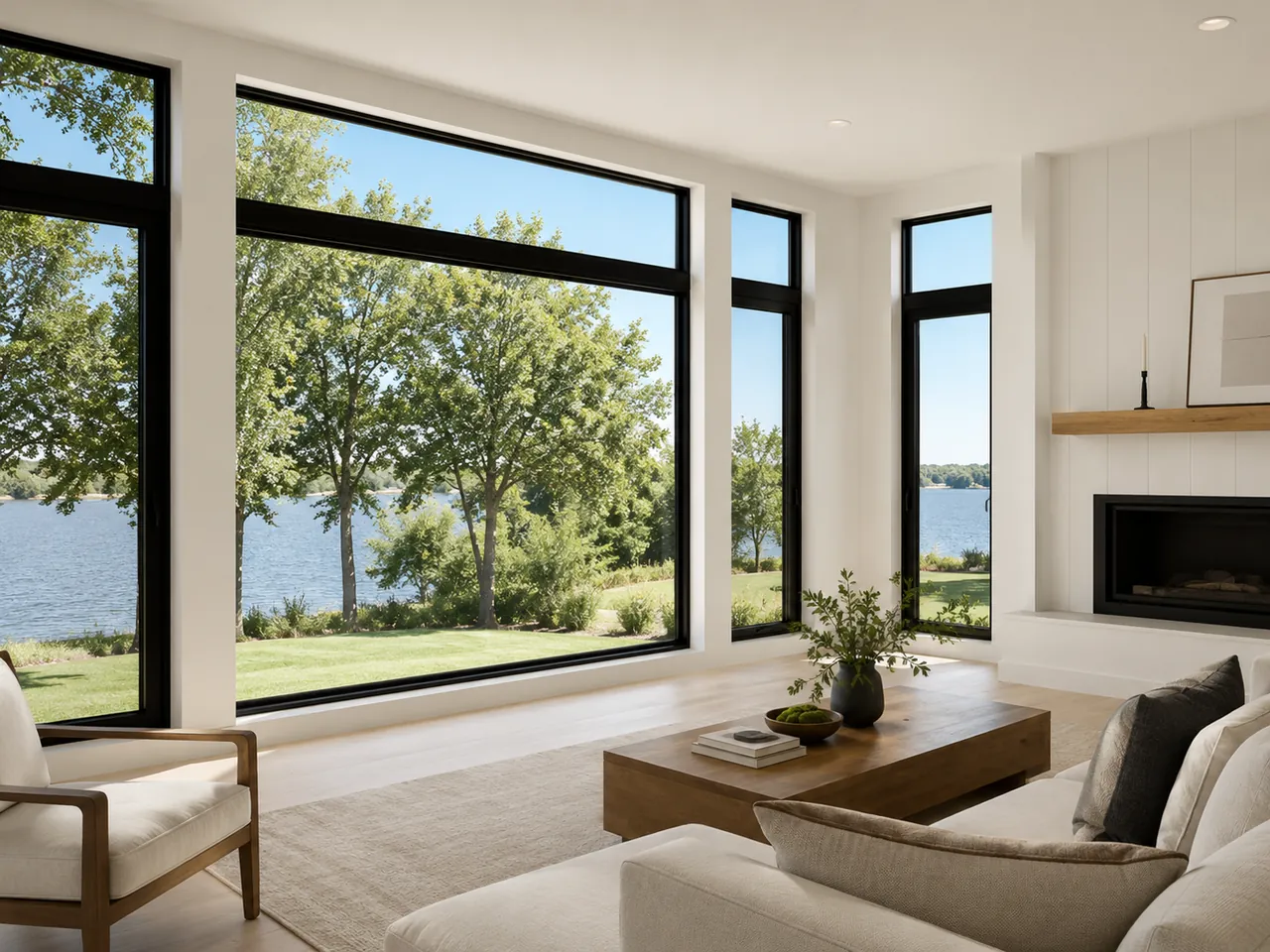 Black-frame picture windows — lakefront — LightGate Glass, Philadelphia tri-state